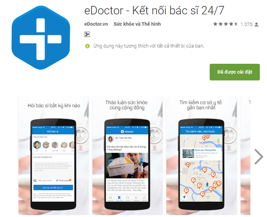Phiên bản eDoctor trên smartphone có thể tải về miễn phí ở các kho ứng dụng Phiên bản eDoctor trên smartphone có thể tải về miễn phí ở các kho ứng dụng