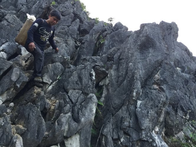 Vừ Mí Dà ở bản Mua Phà Sá, xã Tả Phìn, huyện Đồng Văn gùi nước về nhà.