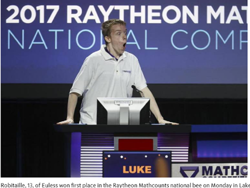 Nam sinh Luke Robitaille đã giành chiến thắng trong Cuộc thi đếm toán quốc gia Raytheon 2017.