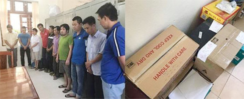 Các đối tượng trong đường dây đánh bạc và số tang vật thu được.