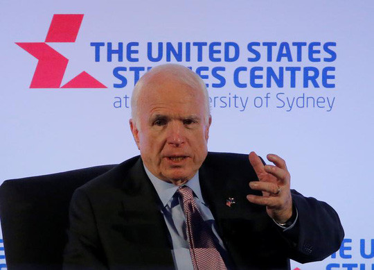 Thượng nghị sỹ Mỹ John McCain phát biểu tại Sydney trong khuôn khổ chuyến thăm khu vực châu Á - Thái Bình Dương để thảo luận về các vấn đề an ninh. Ảnh: Reuters