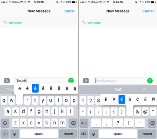 Bàn phím iPhone cung cấp các ký tự và ký hiệu đặc biệt khi tương tác.