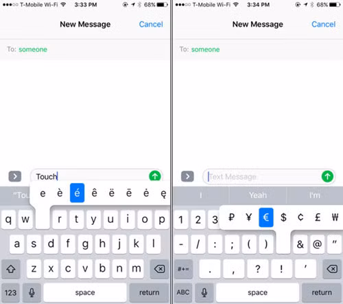 Bàn phím iPhone cung cấp các ký tự và ký hiệu đặc biệt khi tương tác.