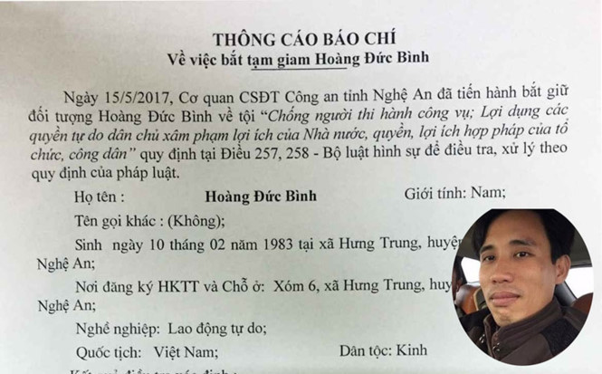 Công an Nghệ An công bố thông tin về việc bắt Hoàng Đức Bình (ảnh nhỏ). Công an Nghệ An công bố thông tin về việc bắt Hoàng Đức Bình (ảnh nhỏ).