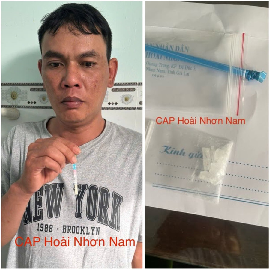 Đối tượng Trần Quan Trung và tang vật. Ảnh: ĐVCC 4.jpg
