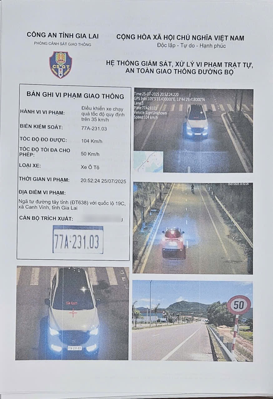 Phương tiện di chuyển vượt quá tốc độ cho phép đến 54 km/h. Ảnh: ĐVCC 2.jpg