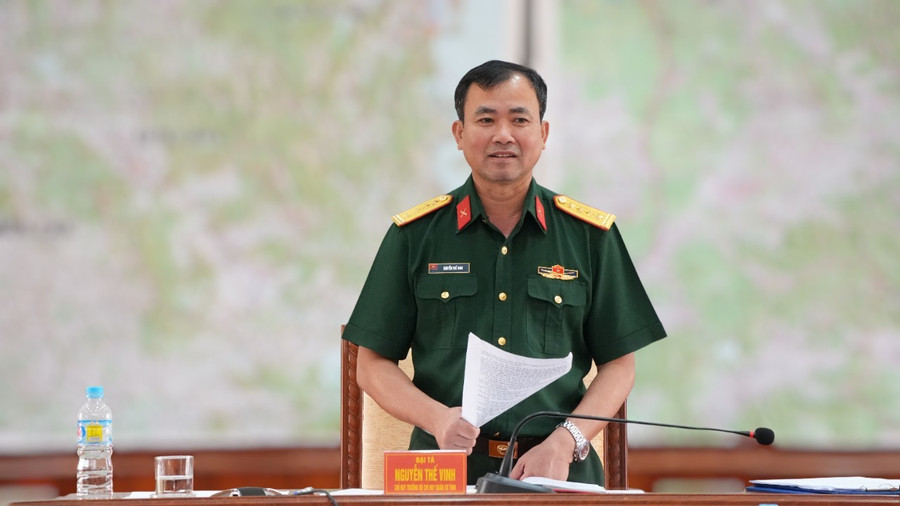 Đại tá Nguyễn Thế Vinh phát biểu chỉ đạo hội nghị. Ảnh: Man Đức Dũng 11cht.jpg