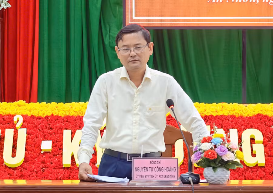 Phó Chủ tịch UBND tỉnh Nguyễn Tự Công Hoàng phát biểu tại buổi làm việc. Ảnh: Dũng Nhân