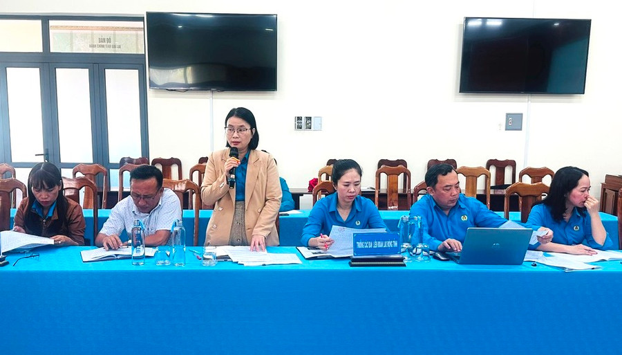 Các đại biểu tham dự phát biểu, thảo luận, góp ý kiến trong công tác phát triển đoàn viên, thành lập CĐCS. Ảnh: Mỹ Lệ