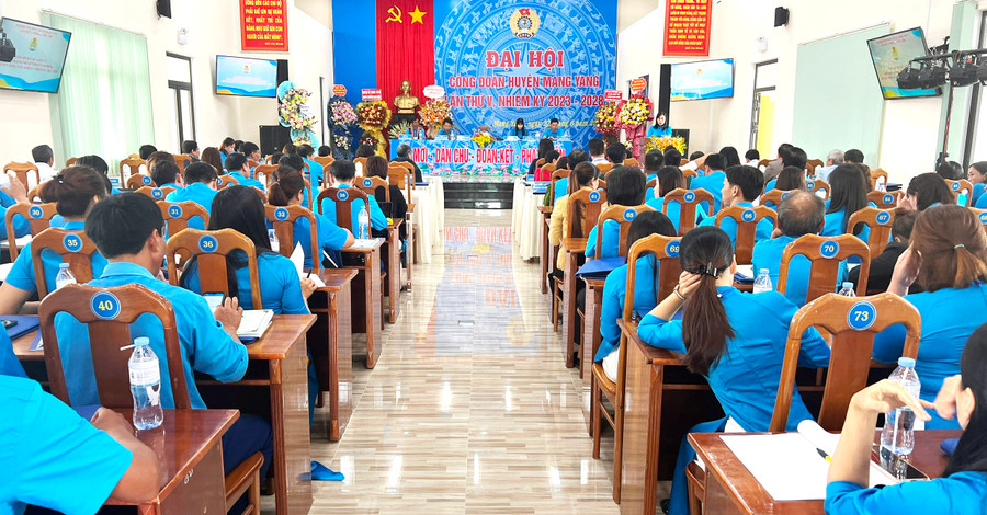 Toàn cảnh Đại hội Công đoàn huyện Mang Yang lần thứ V, nhiệm kỳ 2023-2028. Ảnh: Đinh Yến