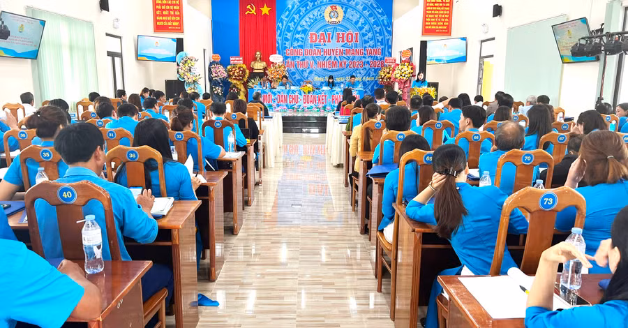 Toàn cảnh Đại hội Công đoàn huyện Mang Yang lần thứ V, nhiệm kỳ 2023-2028. Ảnh: Đinh Yến