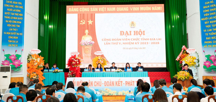 Toàn cảnh Đại hội CĐVC tỉnh Gia Lai lần thứ V, nhiệm kỳ 2023-2038. Ảnh: Đinh Yến