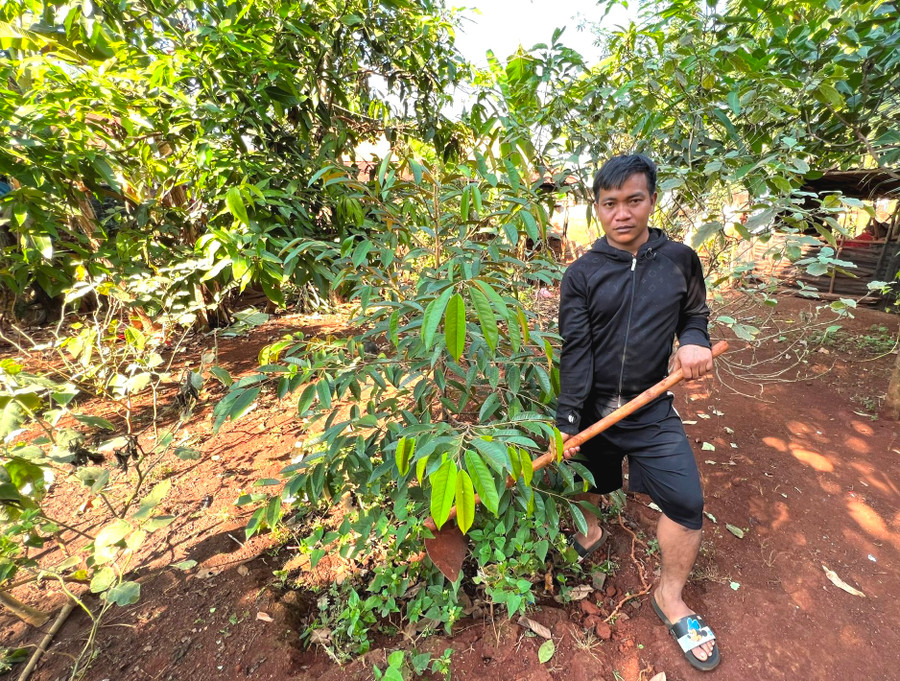 Puih Thái đang dọn dẹp vườn tược để đón xuân mới. Ảnh: Đinh Yến Puih Thái đang dọn dẹp vườn tược để đón xuân mới. Ảnh: Đinh Yến