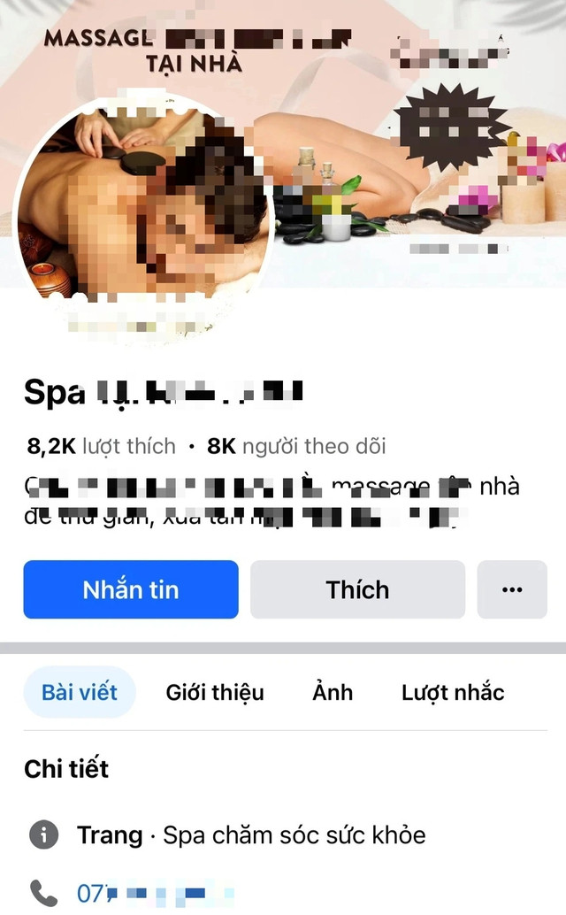 Một trang về dịch vụ massage tại nhà, nhưng là fanpage mại dâm trá hình