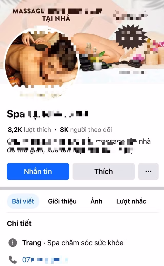 Một trang về dịch vụ massage tại nhà, nhưng là fanpage mại dâm trá hình