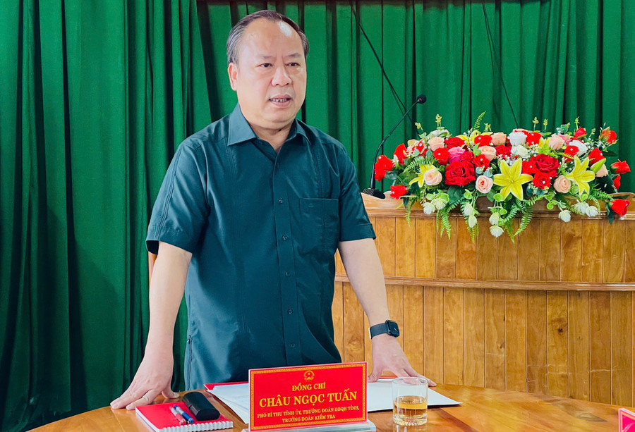 Đồng chí Châu Ngọc Tuấn - Phó Bí thư Tỉnh ủy, Trưởng Đoàn Đại biểu Quốc hội tỉnh, Phó Chủ tịch Ủy ban bầu cử tỉnh phát biểu chỉ đạo tại buổi kiểm tra. Ảnh: Phi Long