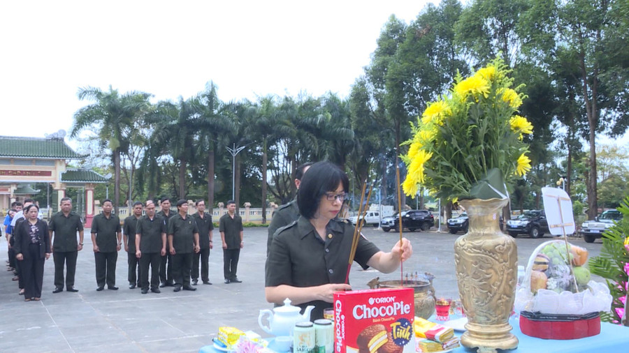 Vice Chairman of the Provincial People's Committee, Head of the Provincial Specialized Committee offered incense at Duc Co Cemetery. Photo: Doan Binh dung-hd00-10-47-09still937.jpg