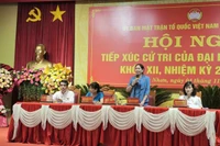 Phó Chủ tịch HĐND tỉnh Huỳnh Thúy Vân phát biểu tại buổi tiếp xúc cử tri. Ảnh: Đức Hải