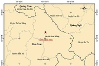 Bản đồ tâm chấn động đất 4,5 độ xã Măng But (tỉnh Quảng Ngãi). Ảnh: Viện Các Khoa học Trái đất