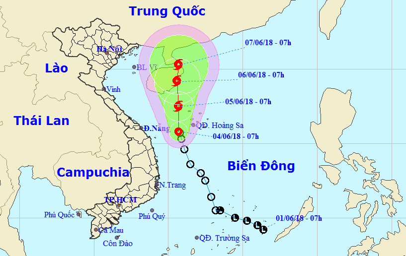 Vị trí và hướng di chuyển của ATNĐ.