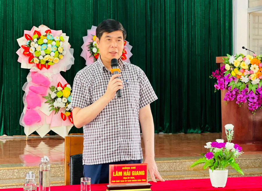 Phó Chủ tịch UBND tỉnh Lâm Hải Giang phát biểu tại buổi làm việc. Ảnh: P.D z7153618046224-10c59733241d0db531420fe79364cf06.jpg