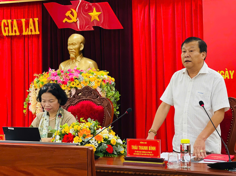Chủ nhiệm Ủy ban Kiểm tra Tỉnh ủy Thái Thanh Bình định hướng một số nội dung thảo luận. Ảnh: A.H z6667664891509-7c5c589dd4663813190a20b4fa28c848.jpg