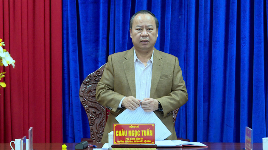 Phó Bí thư Tỉnh ủy, Trưởng đoàn đại biểu Quốc hội tỉnh Châu Ngọc Tuấn phát biểu chỉ đạo tại buổi làm việc. Ảnh: Huy Toàn z6847735003259-3900e095b3bcbbcdcbe807803a91f7f3.jpg