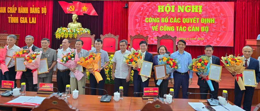 Các đồng chí lãnh đạo tỉnh trao quyết định, tặng hoa chúc mừng các đồng chí nghỉ hưu theo chế độ. Ảnh: B.B z6744557939621-fe65f45717a38a04a37e9f78a8328fac.jpg