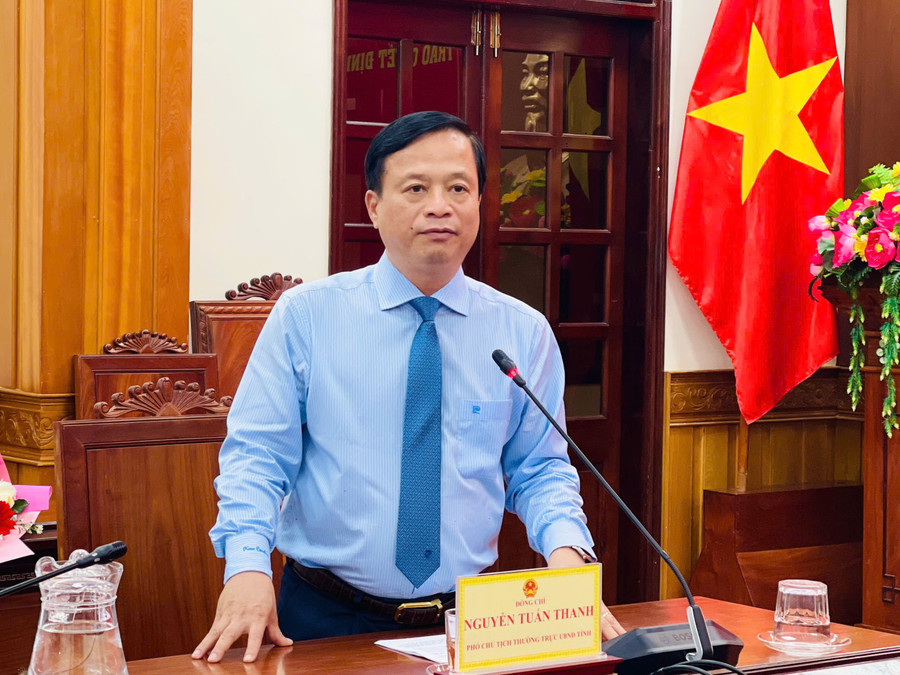 Phó Chủ tịch Thường trực UBND tỉnh Nguyễn Tuấn Thanh phát biểu tại hội nghị. Ảnh: T.D