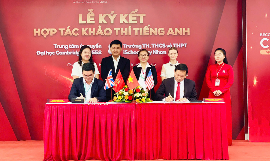 Trường Tiểu học, THCS và THPT iSchool Quy Nhơn ký kết hợp tác khảo thí tiếng Anh Cambridge cùng Trung tâm Khảo thí Cambridge VN552. Ảnh: T.D 60fdc29fd6de5d8004cf.jpg
