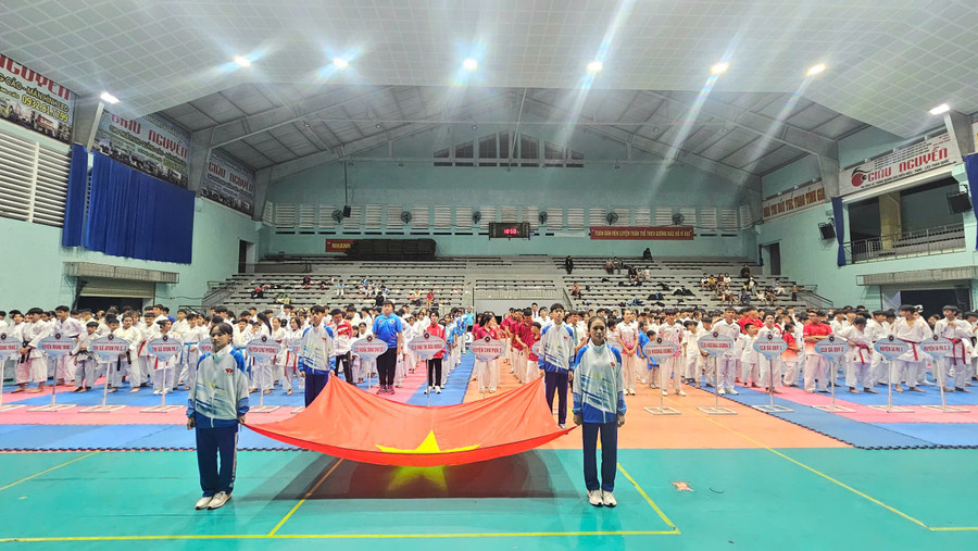 Quang cảnh lễ khai mạc Giải vô địch Karate tỉnh Gia Lai năm 2025. Ảnh: R.H z6644931661032-93abd878f259df7f00f7dfe093fdfac1.jpg