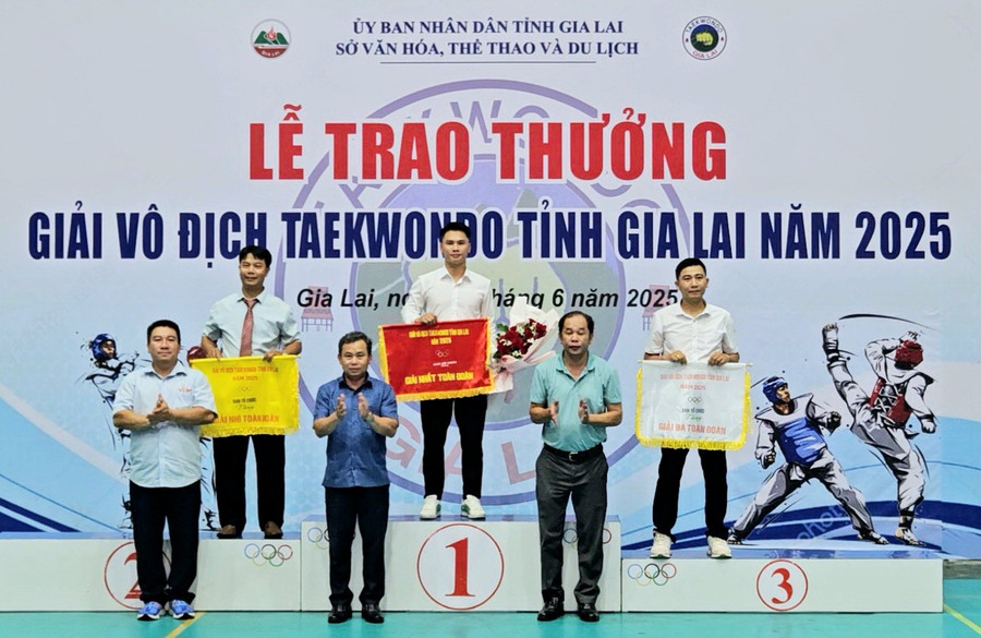 Ban tổ chức trao giải toàn đoàn cho các đơn vị, câu lạc bộ đạt thành tích xuất sắc trong thi đấu. Ảnh: R.H 123445566666.jpg