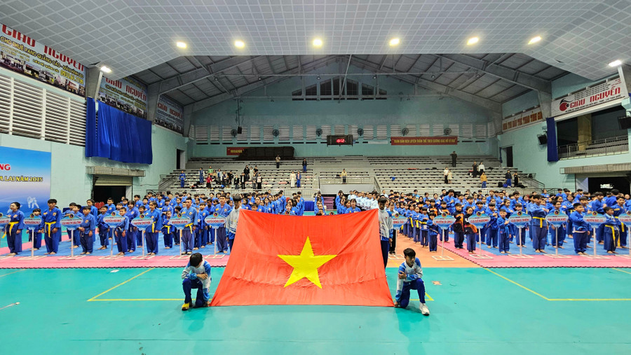 Quang cảnh lễ khai mạc Giải Vô địch Vovinam tỉnh Gia Lai năm 2025. Ảnh: R.H 20250628-185922.jpg