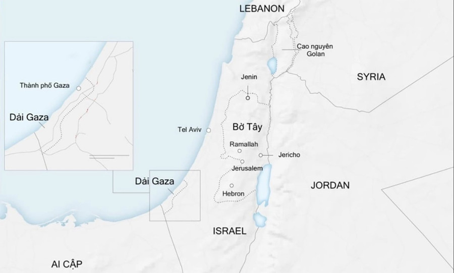Vị trí Israel, Bờ Tây và Dải Gaza. Đồ họa: CNN b2.jpg