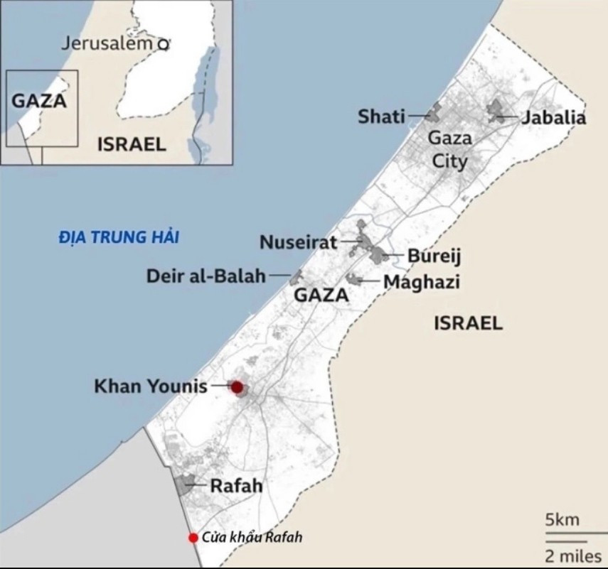Vị trí Gaza City và các đô thị ở Dải Gaza. Đồ họa: BBC g4.jpg
