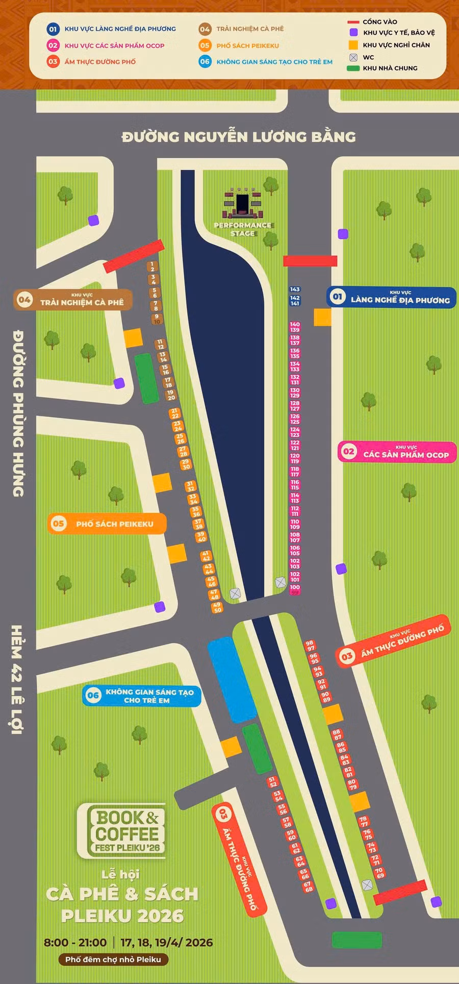Sơ đồ phân khu Lễ hội cà phê và sách Pleiku 2026. Ảnh: ĐVCC