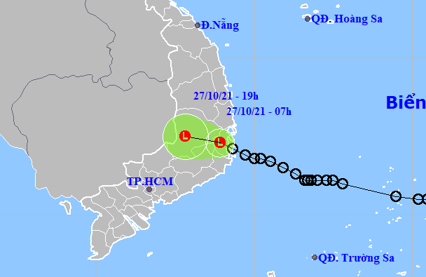 Dự báo vị trí và hướng di chuyển của Áp thấp nhiệt đới - Nguồn: Trung tâm Dự báo khí tượng thủy văn quốc gia