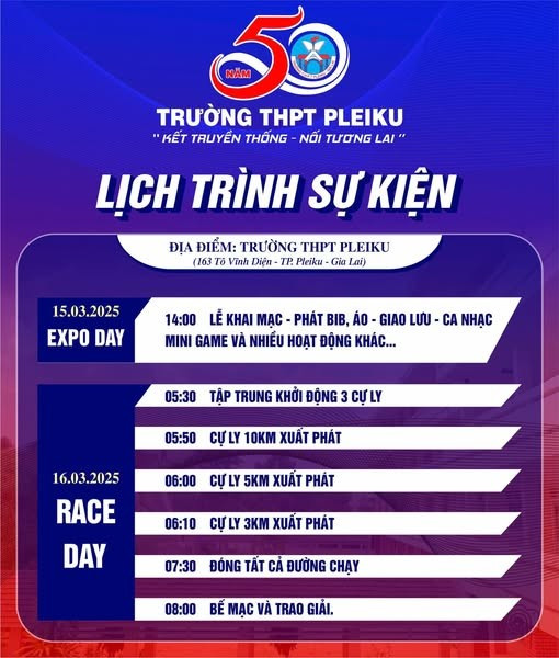 Ban Tổ chức thông tin lịch trình sự kiện của Giải việt dã "Kết truyền thống-Nối tương lai". Ảnh: BTC truong-thpt-pleiku-to-chuc-giai-viet-da-huong-toi-ky-niem-50-nam-thanh-lap-truong.jpg