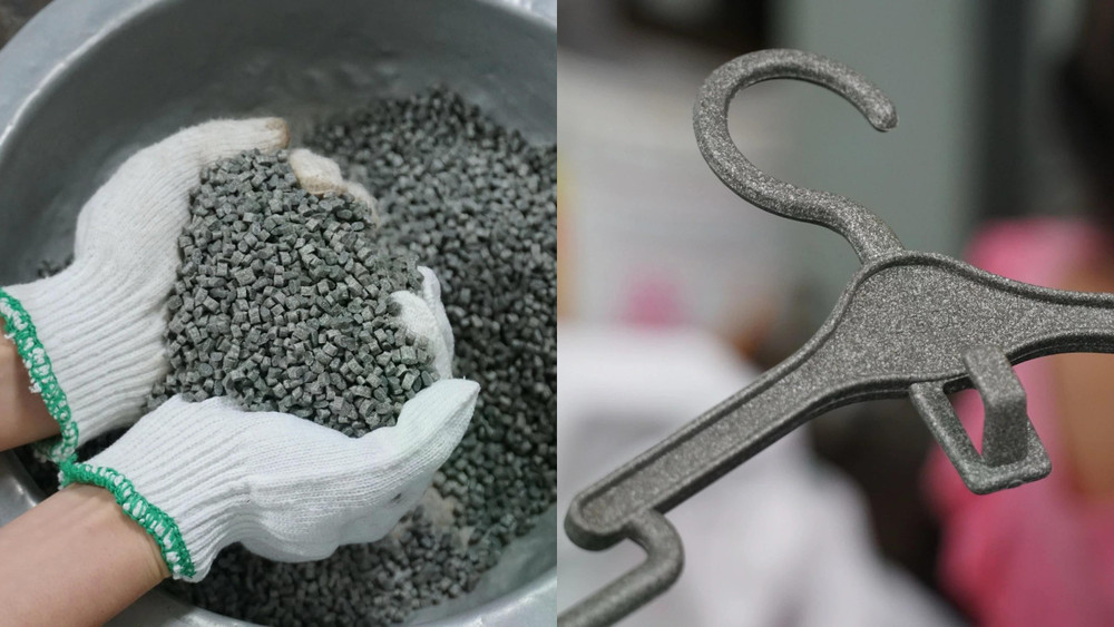 Hạt thành phẩm sau khi tái chế vỏ hộp sữa được ép khuôn thành các sản phẩm gia dụng. ẢNH: LÊ TRỌNG 2vieclamxanh.jpg