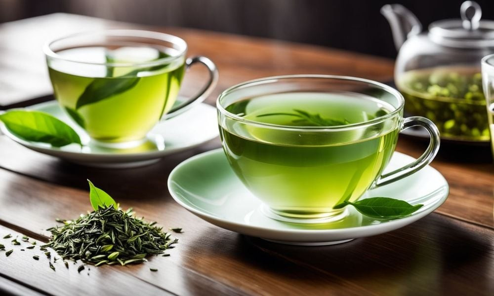 Trà xanh là một trong những lựa chọn hàng đầu về việc nên ăn gì để giải độc gan. Ảnh nguồn internet 1traxanh.jpg