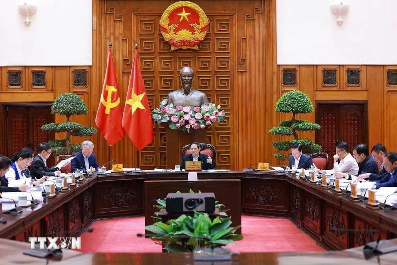Thủ tướng Phạm Minh Chính chủ trì cuộc họp của Ban Thường vụ Đảng ủy Chính phủ về đề án sắp xếp các đơn vị hành chính. Ảnh: Dương Giang/TTXVN hoan-thien-them-mot-buoc-trong-sap-xep-to-chuc-lai-hanh-chinh-cac-capdd.jpg