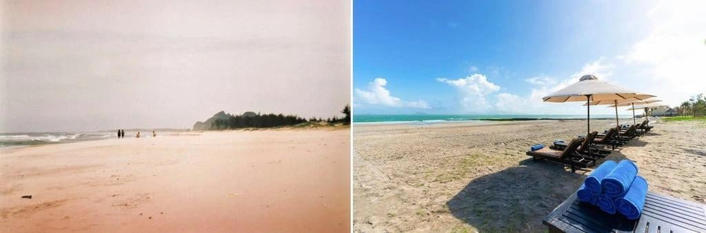 Nhìn về phía nam bãi biển Cửa Đại, Hội An, năm 1994 và năm 2024 - hiện là khu nghỉ dưỡng. ẢNH: SIMON O'REILLY/Hoi An Beach Resort Nhìn về phía nam bãi biển Cửa Đại, Hội An, năm 1994 và năm 2024 - hiện là khu nghỉ dưỡng. ẢNH: SIMON O'REILLY/Hoi An Beach Resort