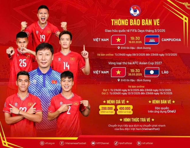 Liên đoàn Bóng đá Việt Nam (VFF) thông báo bán vé hai trận đấu của Đội tuyển Việt Nam. (Ảnh: VFF) 2gia-ve.jpg