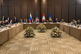 Cuộc họp ba bên giữa phái đoàn Nga, Mỹ và Ukraine tại Geneva, Thụy Sỹ, ngày 17-2. Ảnh: RIA Novosti