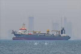Tàu thuyền neo ở vùng biển ngoài khơi Dubai, Các Tiểu vương quốc Arab Thống nhất (UAE) do hoạt động hàng hải bị gián đoạn ở eo biển Hormuz.