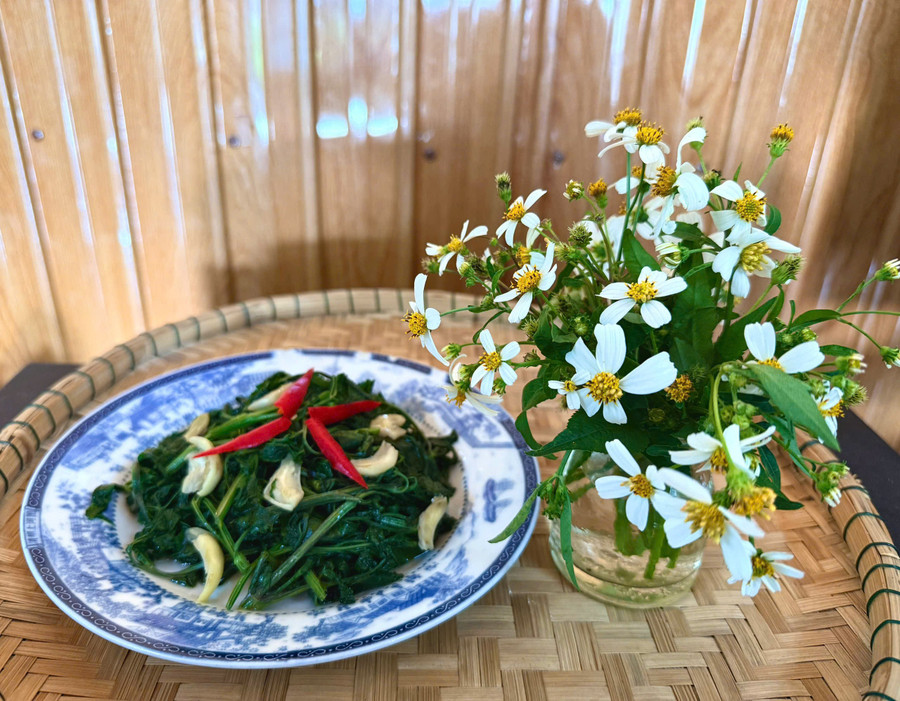Món rau xuyến chi xào tỏi. Ảnh: Tuệ Nguyên dia-rau-xuyen-chi.jpg
