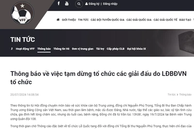 VFF thông báo tạm dừng tổ chức các giải bóng đá kể từ ngày 20/7