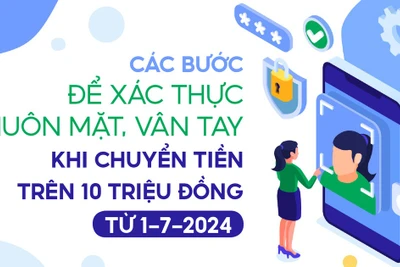 Các bước để xác thực khuôn mặt, vân tay khi chuyển tiền trên 10 triệu đồng từ 1-7