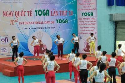 Trên 100 người đồng diễn kỷ niệm Ngày quốc tế yoga lần thứ 10 tại Gia Lai