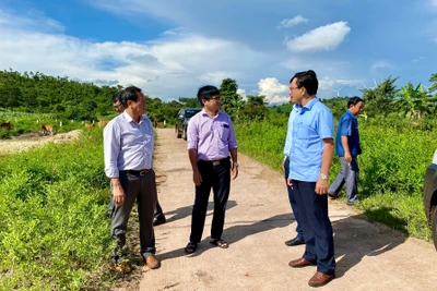 Đoàn Giám sát đi thực tế tại dự án đường giao thông nội đồng cánh đồng Plei Thơ Ga (xã Chư Don, huyện Chư Pưh). Ảnh Hà Duy